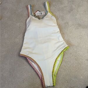 NWT Ferrarini White Ribbed One Piece Bath Suit Size S